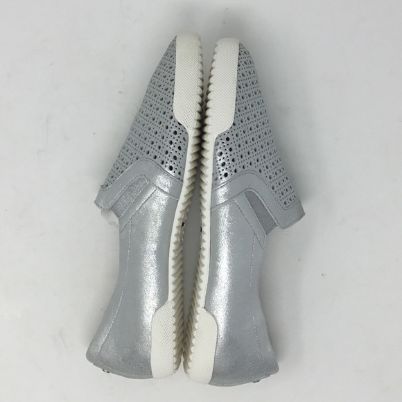 Jo Mercer Silver Metallic Perforated Slip On Flats. - Picture 4 of 12